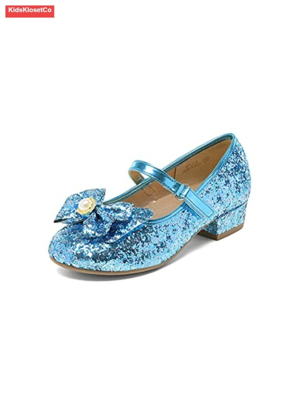 Girls Mary Jane Heels Glitter Faux Leather Low Heel Flat